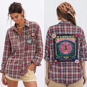 BOUTIQUE HIPPEE HARVEST UPCYCLED HAND BLEACHED & EMBELLISHED FLANNEL CUSTOM